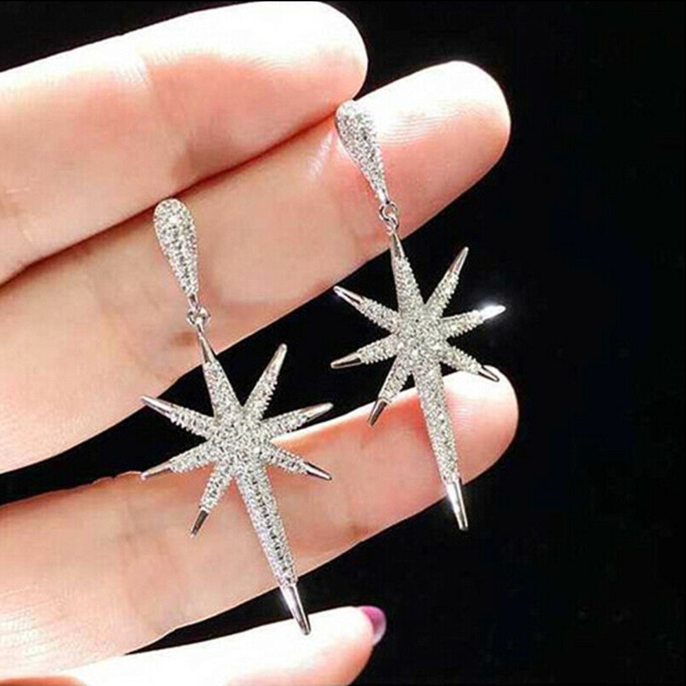S925 Silver Dangles Star White Sapphire Earrings
